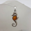 Sterling Silver Baltic Amber Seahorse Pendant on Silver Chain