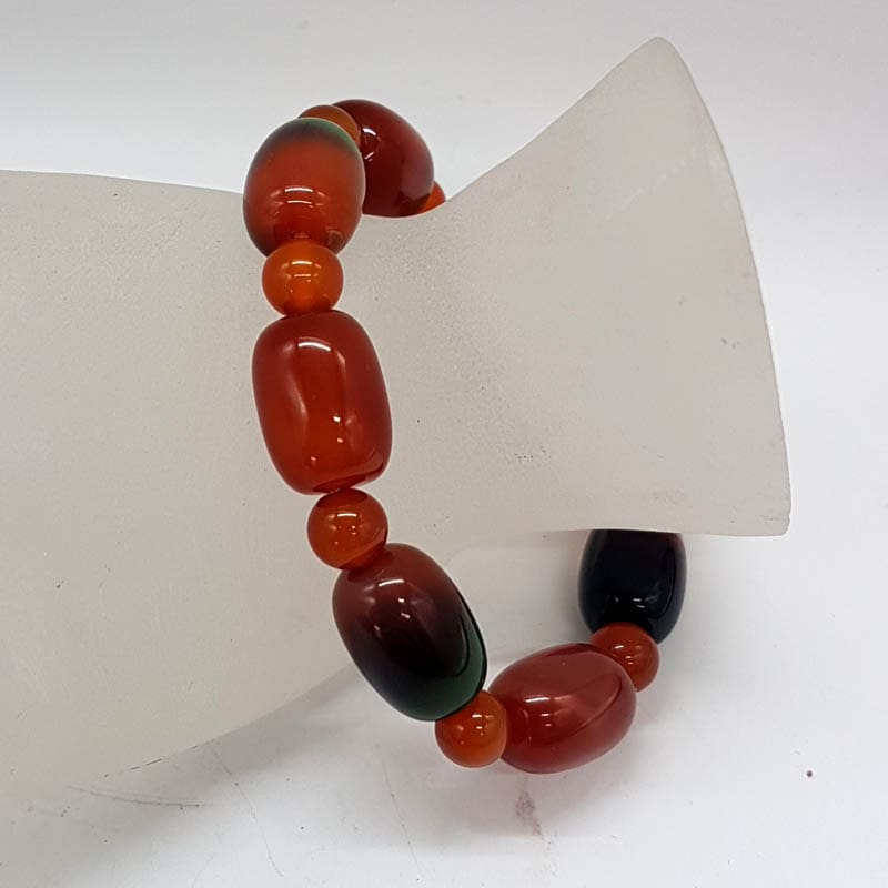 Red Agate Elongated Bead Elastic Bracelet