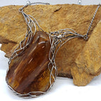 Sterling Silver Natural Baltic Amber Very Large and Unique Spider on Web Chunky Collier Necklace Chain