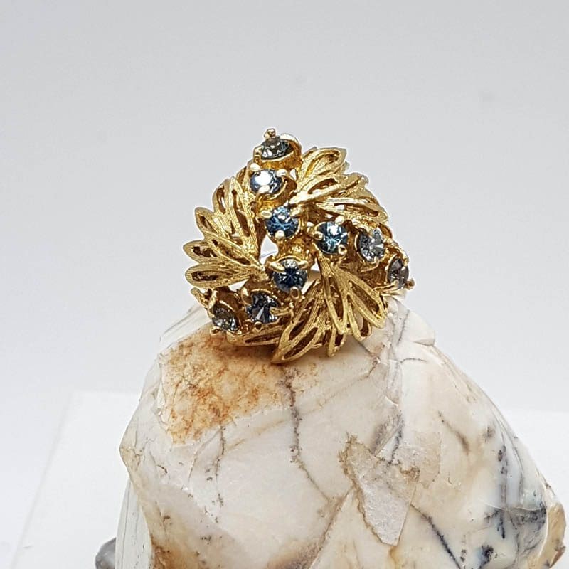 14ct Yellow Gold Large Ornate Topaz Round Cluster Ring - Antique / Vintage