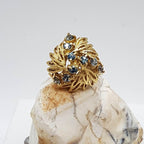 14ct Yellow Gold Large Ornate Topaz Round Cluster Ring - Antique / Vintage