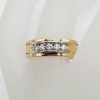 18ct Yellow Gold &amp; White Gold Diamond 5 Stone Channel Set Wide Band Gents Ring / Ladies Ring / Wedding Ring