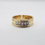 18ct Yellow Gold &amp; White Gold Diamond 5 Stone Channel Set Wide Band Gents Ring / Ladies Ring / Wedding Ring