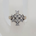 18ct Yellow Gold &amp; Platinum Diamond Large Claw Set Unusual Cluster Ring - Antique / Vintage