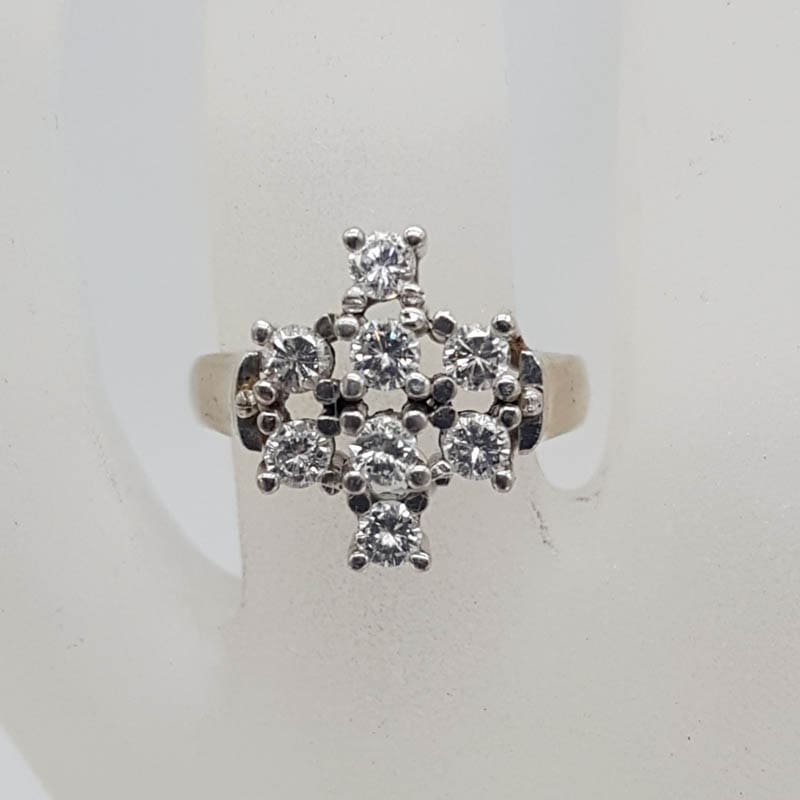 18ct Yellow Gold &amp; Platinum Diamond Large Claw Set Unusual Cluster Ring - Antique / Vintage