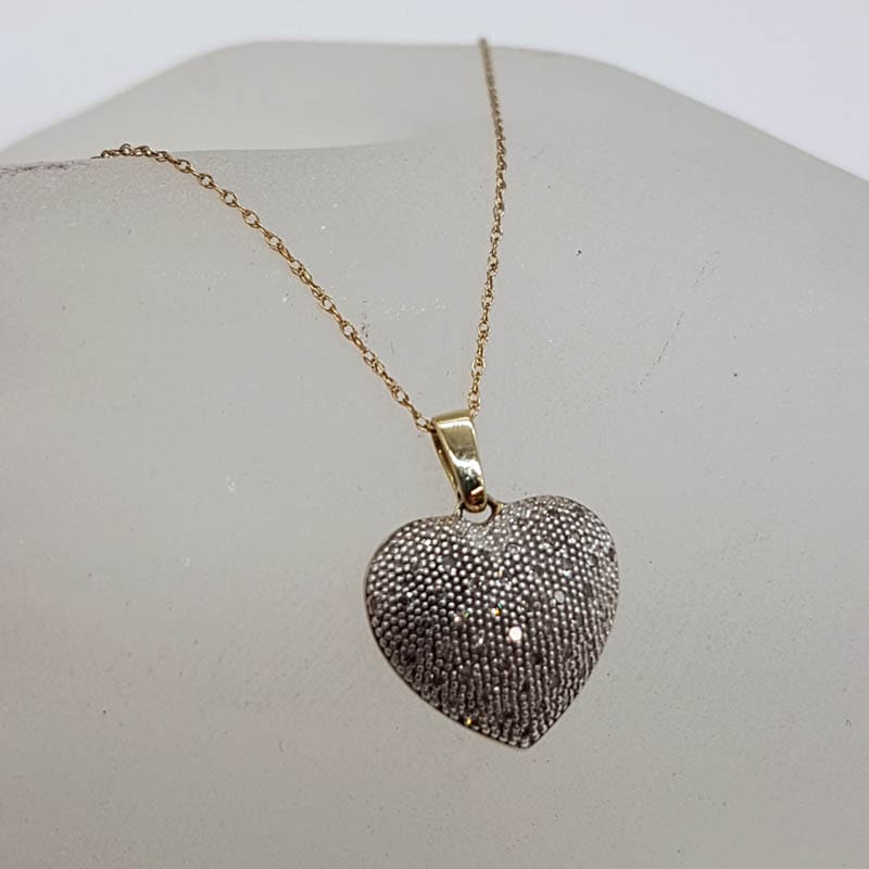9ct Yellow Gold and White Gold Diamond Heart  Pendant on 9ct Gold Chain