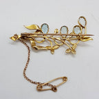 15ct Yellow Gold Ornate Lily of the Valley Style Aquamarine and Seed Pearl Brooch - Antique / Vintage