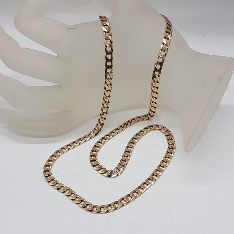 9ct Yellow Gold Long Flat Curb Link Necklace / Chain