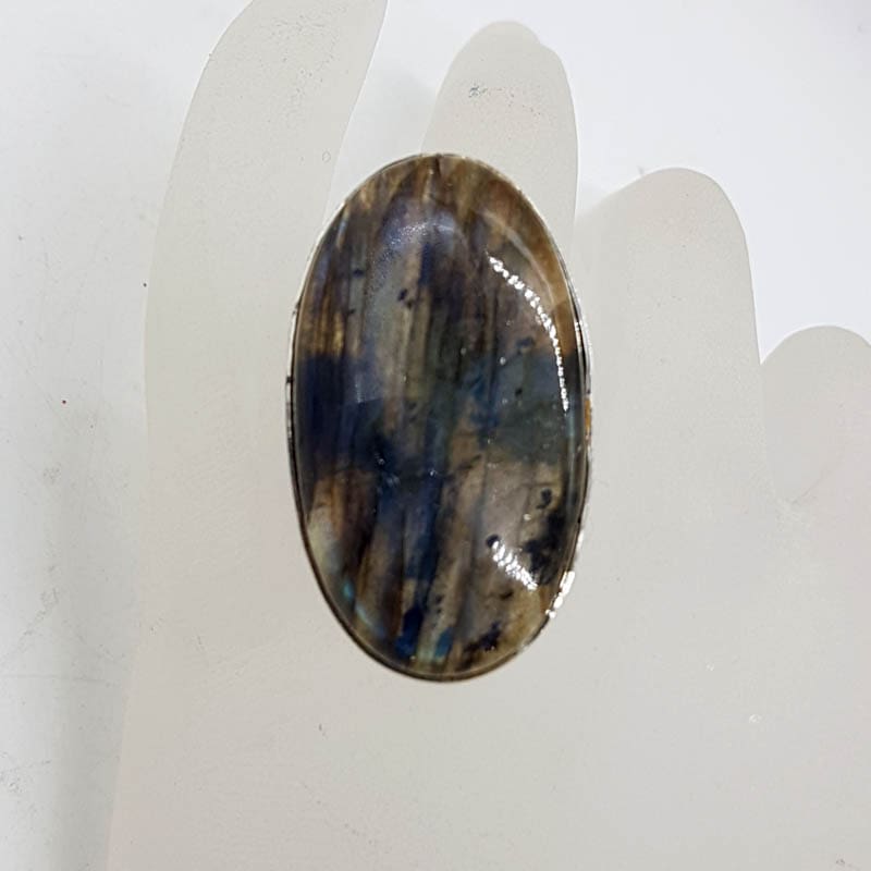 Sterling Silver Large Oval Labradorite Ring