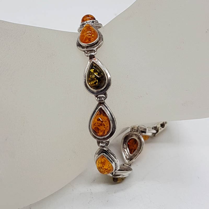 Sterling Silver Natural Baltic Amber Multi-Coloured Bracelet
