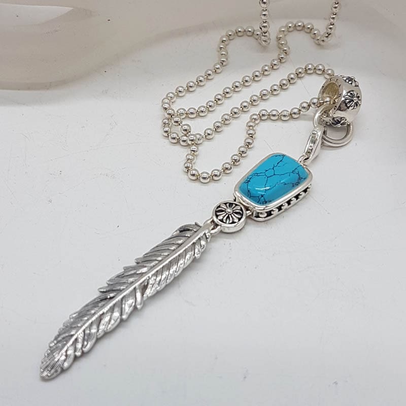 Sterling Silver Thomas Sabo Long Turquoise Leaf Pendant on Silver Chain