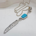 Sterling Silver Thomas Sabo Long Turquoise Leaf Pendant on Silver Chain