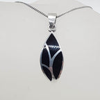 Sterling Silver Black Enamel Leaf Pendant on Silver Chain