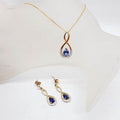 9ct Yellow Gold Created Sapphire with Diamond Teardrop Shape Pendant on Gold Chain with Matching Earrings - Set