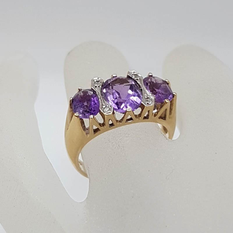 18ct Yellow Gold Five Diamond Bridge Set Ring - Antique / Vintage