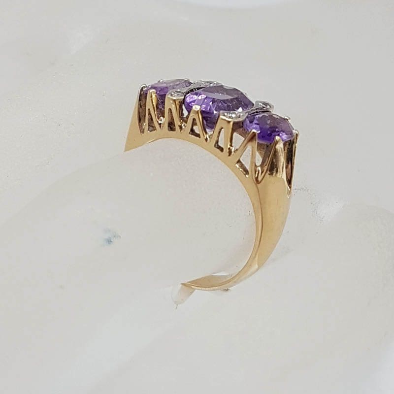 18ct Yellow Gold Five Diamond Bridge Set Ring - Antique / Vintage