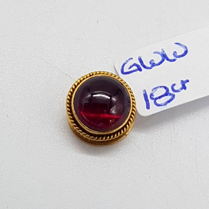 18ct Yellow Gold Round Cabochon Cut Garnet Collar Stud - Antique / Vintage
