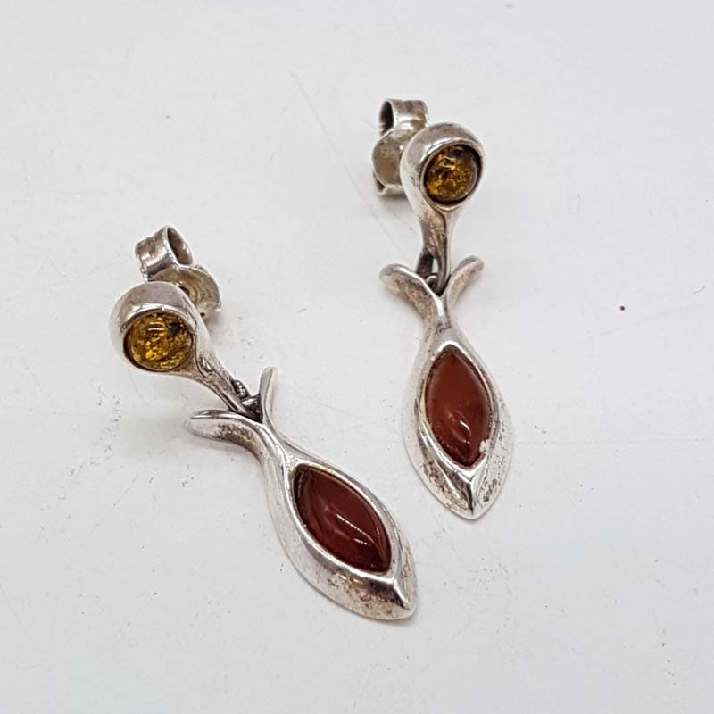 Sterling Silver Baltic Amber Studs Drop Earrings