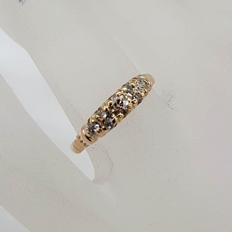 18ct Yellow Gold Five Diamond Bridge Set Ring - Antique / Vintage
