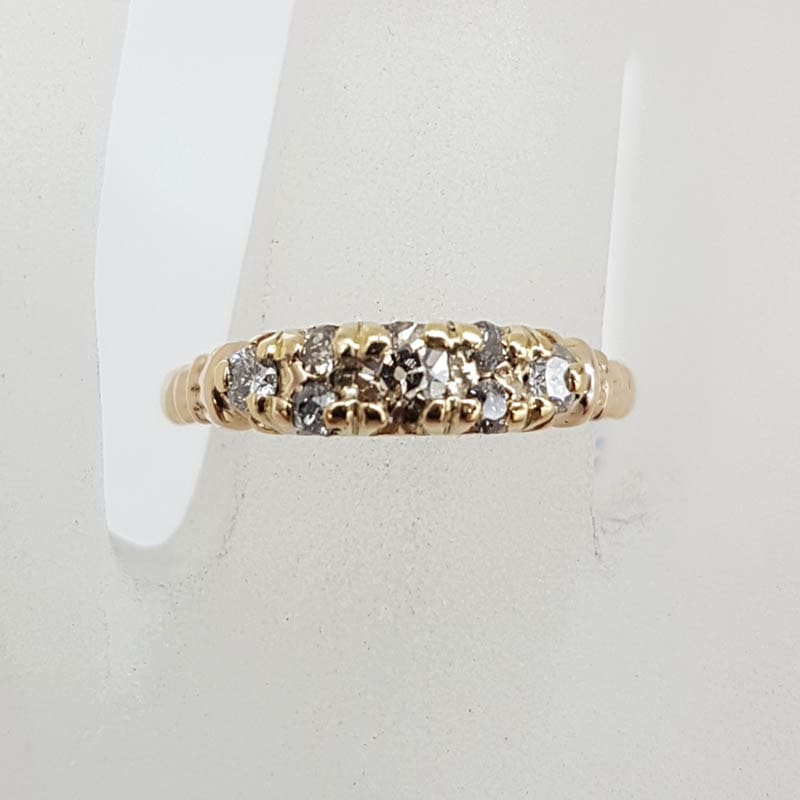 18ct Yellow Gold Five Diamond Bridge Set Ring - Antique / Vintage