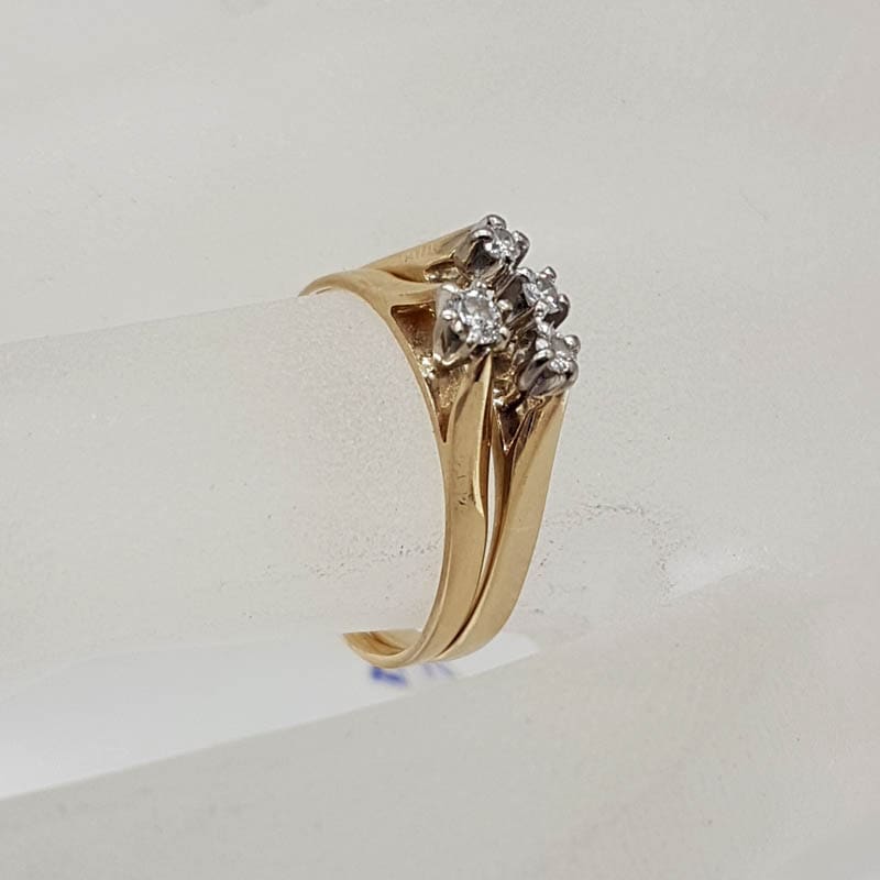 18ct Yellow Gold Diamond Solitaire Engagement Ring with 3 Diamond Half Round Wedding Ring = Ring Set - Vintage