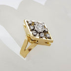 18ct Yellow Gold Diamond Cluster Large Open Marquis Shape with Daisy Floral Design Ring - Antique / Vintage