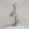 Sterling Silver Curb Link Heart Padlock Bracelet - Vintage