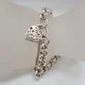 Sterling Silver Belcher Link Ornate Filigree Heart Padlock Bracelet - Vintage