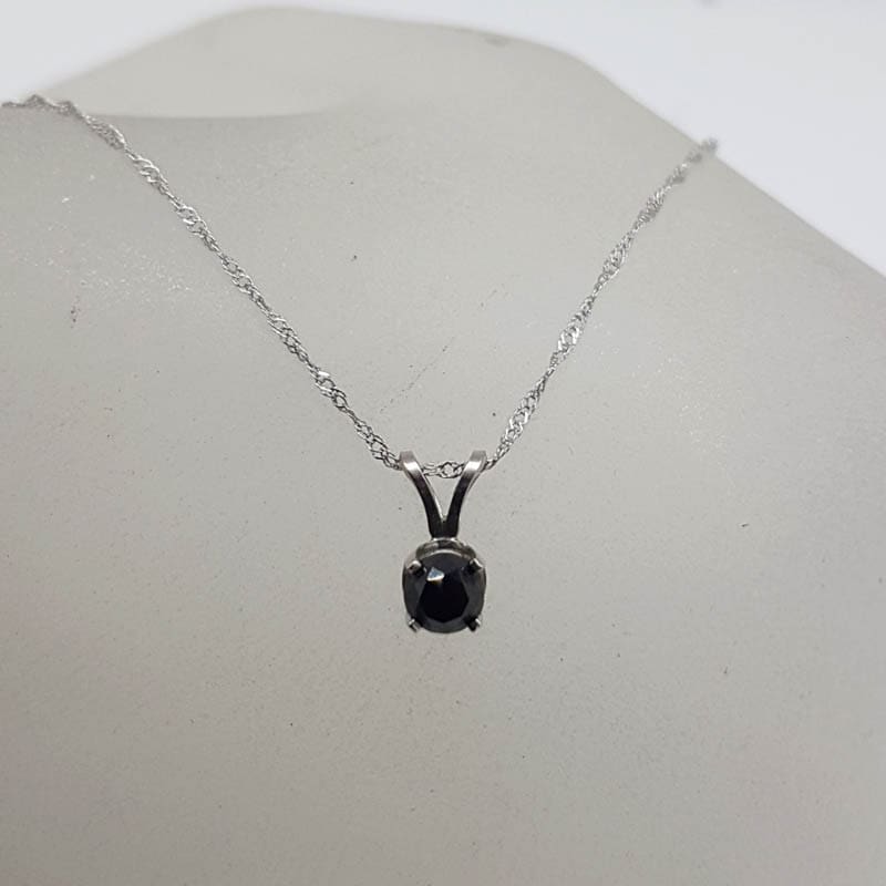 10ct White Gold Black Diamond Claw Set Solitaire Pendant on Gold Chain
