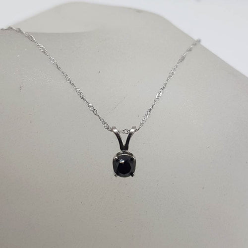 10ct White Gold Black Diamond Claw Set Solitaire Pendant on Gold Chain