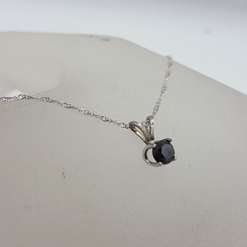 10ct White Gold Black Diamond Claw Set Solitaire Pendant on Gold Chain