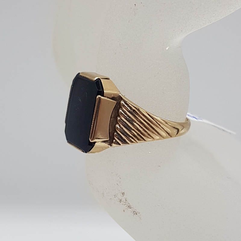 9ct Yellow Gold Large Onyx Rectangular Shaped Signet Ring - Gents Ring / Ladies Ring - Antique / Vintage