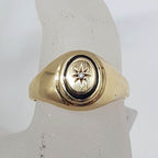 9ct Yellow Gold Oval Black Rimmed with Diamond Ring - Signet Ring / Gents Ring / Ladies Ring