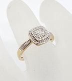 9ct Yellow Gold Flat Square Diamond Cluster Ring