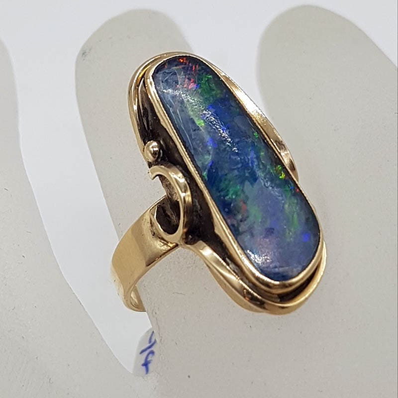 9ct Yellow Gold Elongated Opal Triplet Ring - Vintage