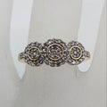 9ct Yellow Gold Three Round Daisy Clusters Diamond Trilogy Ring - Large Size