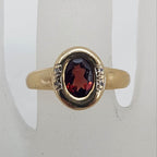 9ct Yellow Gold Oval Bezel Set Garnet with Diamonds Ring