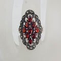 Sterling Silver Marcasite and Garnet Large Marquis Shaped Cluster Ring