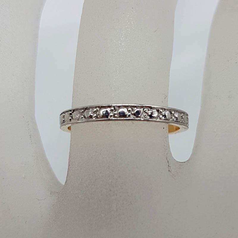 18ct Yellow Gold with Platinum Patterned Wedding Band Ring - Antique / Vintage Ring