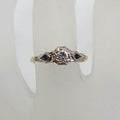 18ct Yellow Gold & Platinum Diamond Solitaire with Two Natural Sapphires along side in Antique / Vintage Ring