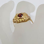 18ct Yellow Gold Round Garnet in Square Ornate Design Ring - Antique / Vintage