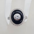 Sterling Silver Large Oval Black with Cubic Zirconia Ring