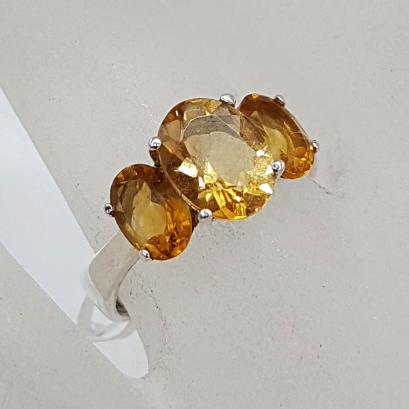 Sterling Silver Three Oval Claw Set Citrine's Ring