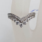 Sterling Silver Retired Pandora Cubic Zirconia Wishbone / Crown Band Ring