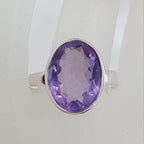 Sterling Silver Large Oval Bezel Set Amethyst Ring