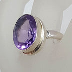 Sterling Silver Large Oval Bezel Set Amethyst Ring