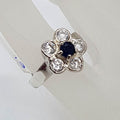 Sterling Silver Cubic Zirconia Blue and Clear Flower Ring - Vintage