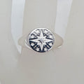 Sterling Silver Cubic Zirconia Round Star Design Signet Ring
