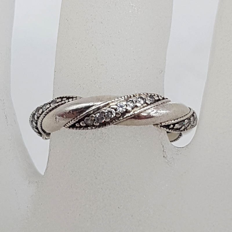Sterling Silver Retired Pandora Cubic Zirconia Twist Band Ring