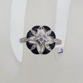 Sterling Silver Cubic Zirconia & Enamel Round Ornate Cluster Ring